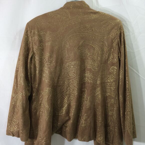 Chico's Vintage Faux Suede Jacket Size 1 Brown Gold Open Front Shacket 8 - Picture 4 of 4